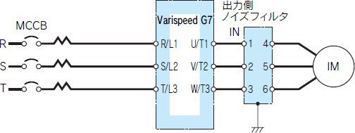 出力側ノイズフィルタの接続図